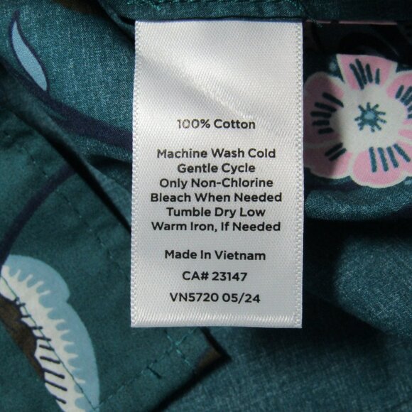 Talbots Teal Green Floral Button Front Top Womens Size M Cotton Long Sleeve - Picture 7 of 8